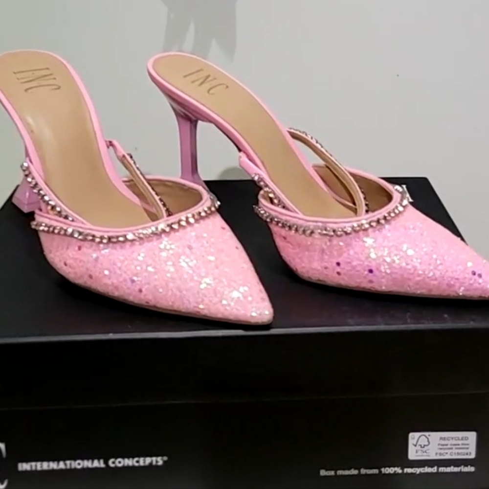 Inc International concepts glitter pink rhinestone pointed toe slip-on pumps